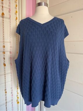 Tasso Elba Golf Sweater Vest Blue Knit Preppy Grandpa XL